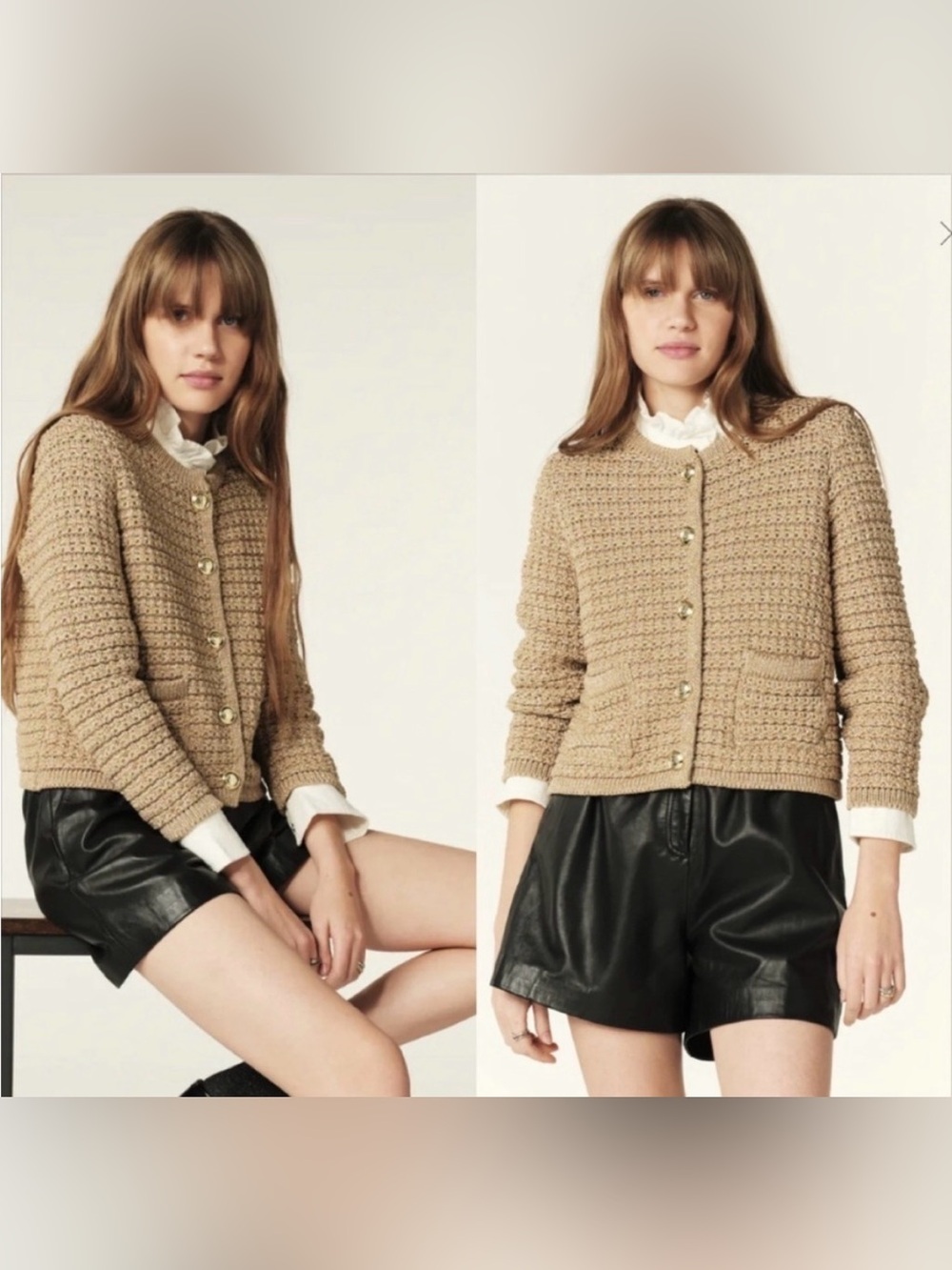 ba&sh Gaston Gold Metallic Shimmer Knit Cardigan Size 2 M